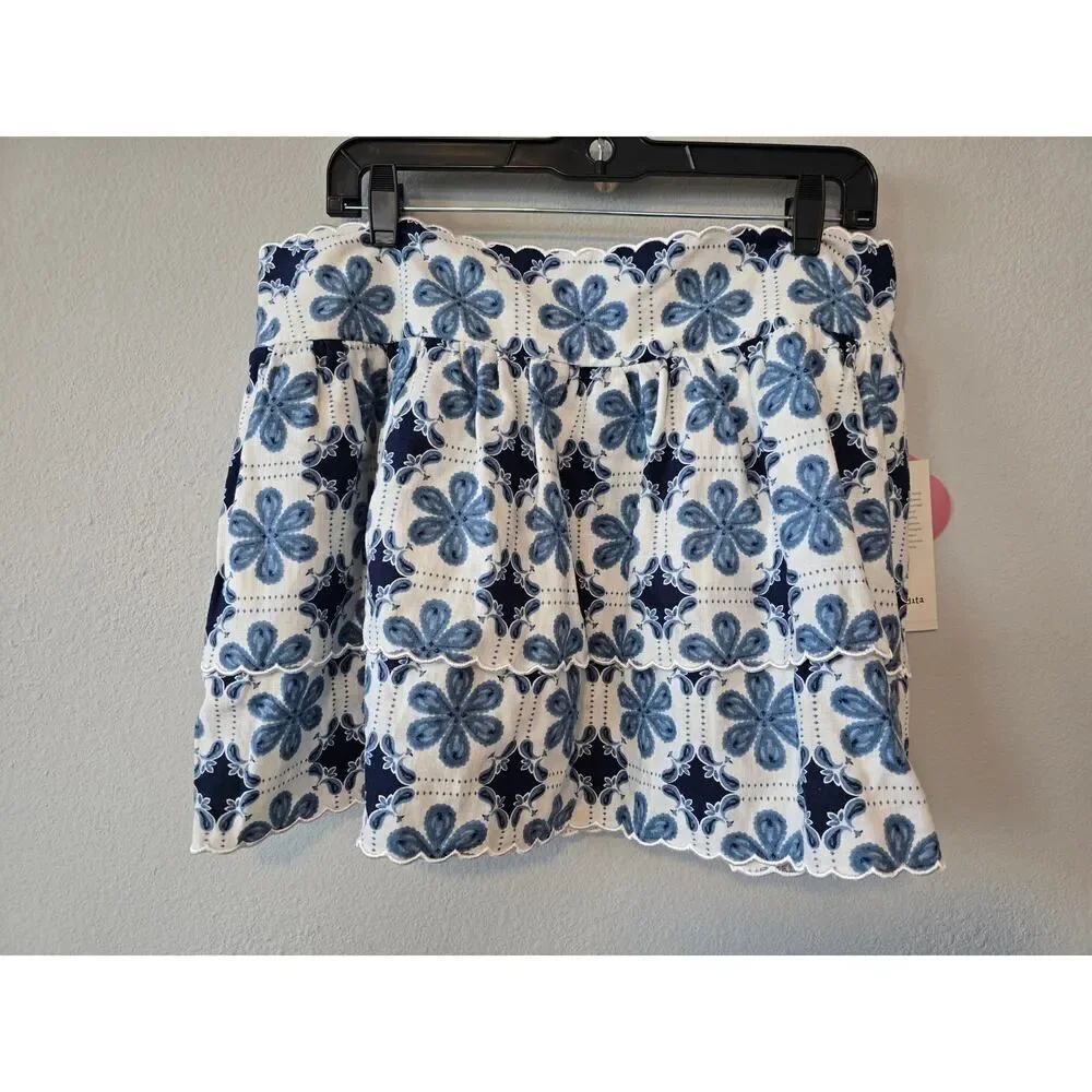 Agua Bendita Target Linen Blend Mini Skirt XL Blue Floral NWT Boho Euro Summer